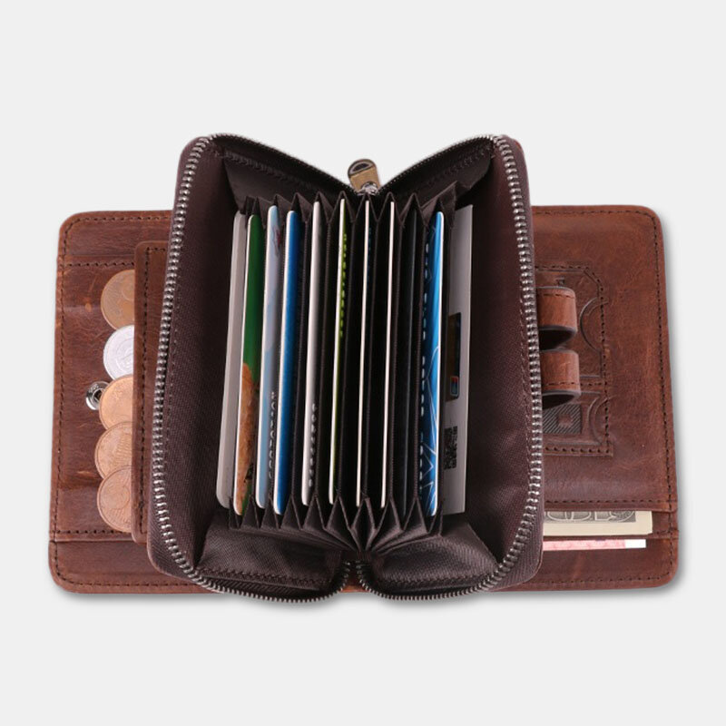 

Men Short Bifold RFID Anti-magnetic Wallet Multifunction Genuine Leather Multi-card Slot Card Holder Coin Purse Organ Wa