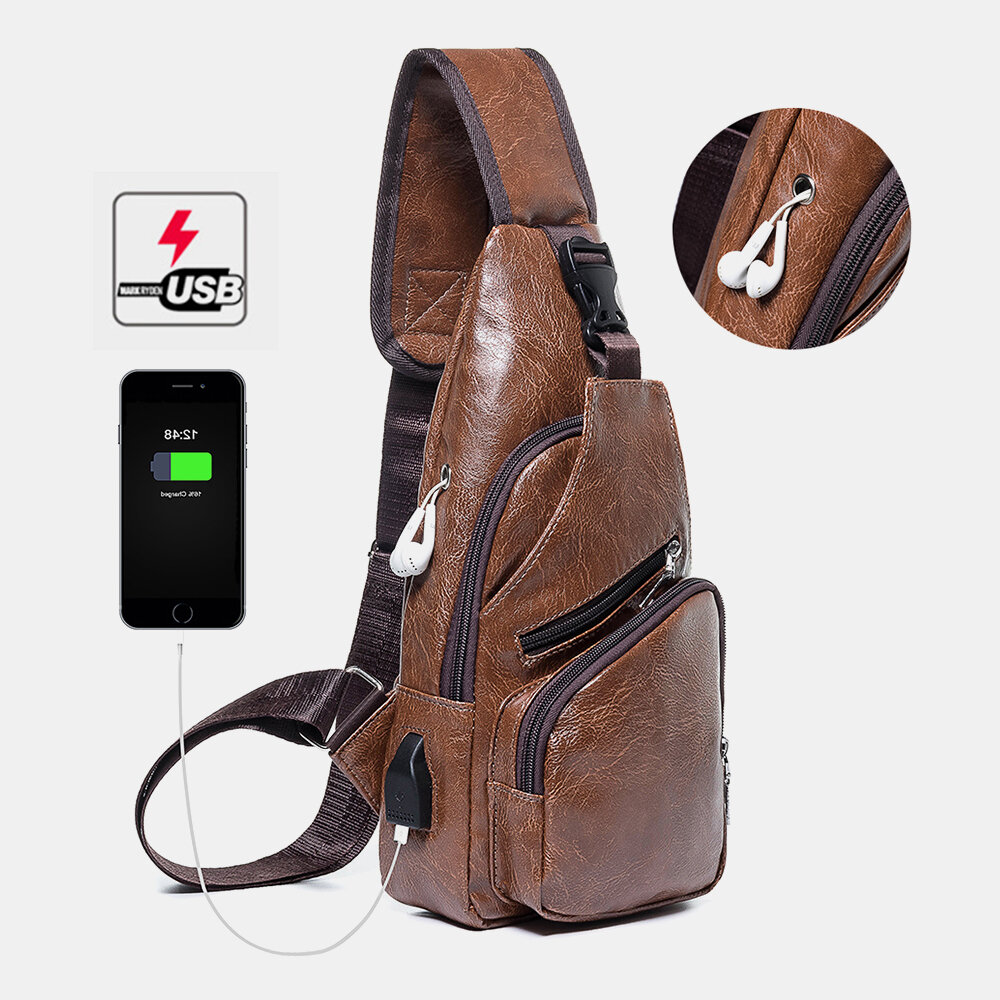 

Men Casual Resistant Waterproof Anti-theft Chest Bag Headphone Hole USB Charging Port Design Multi-pocket Travel Daypack