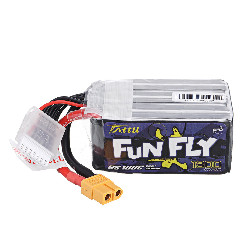 TATTU Funfly Series 22.2V 1300mAh 100C 6S Lipo-batterij XT60-stekker voor RC Racing Drone