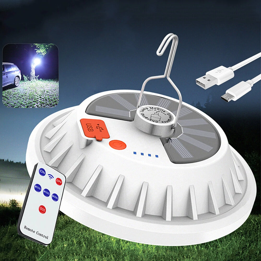 Από 7.89€ από αποθήκη Κίνας | 2 in 1 300W Solar LED Camping Light Remote Control Tent Light Hang Fishing Night Light Emergency Work Lamp Power Bank