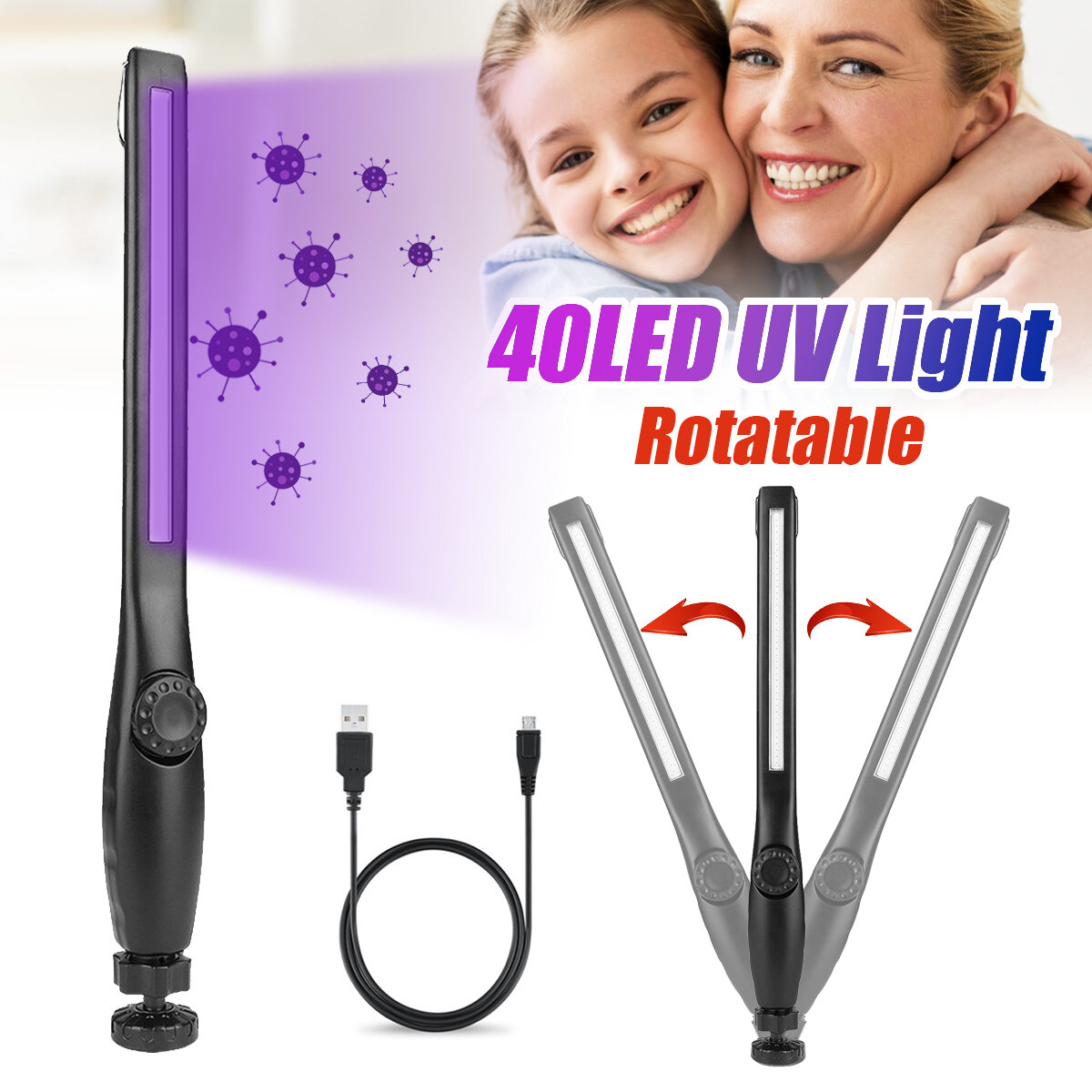 USB 40LED Portable Ultraviolet Sterilizer Light Handheld UV Disinfection Lamp