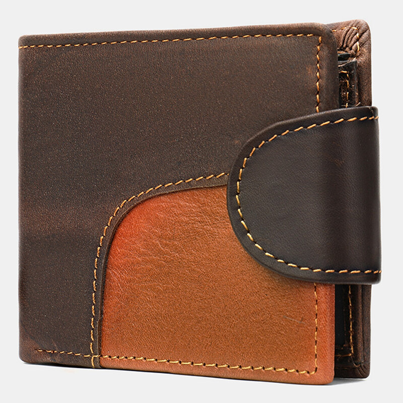 

Men Genuine Leather Short Bifold RFID Anti-theft Card Holder Coin Purse Wallet Cowhide Money Clip