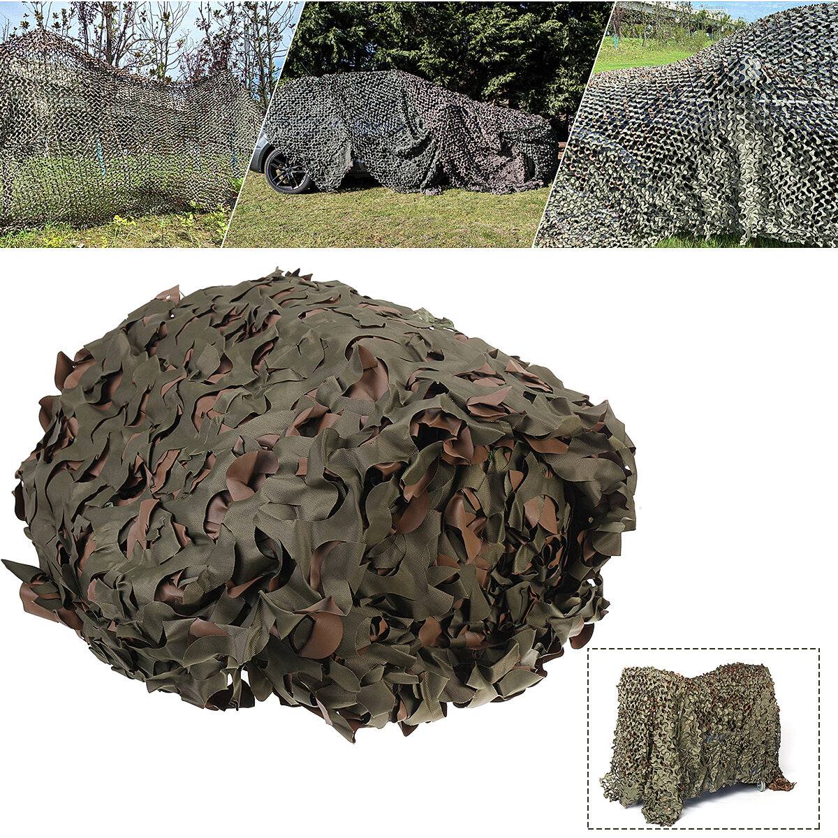 Rede de camuflagem de vários tamanhos de secagem rápida impermeável rede de camuflagem reversível verde / marrom para caça / tiro
