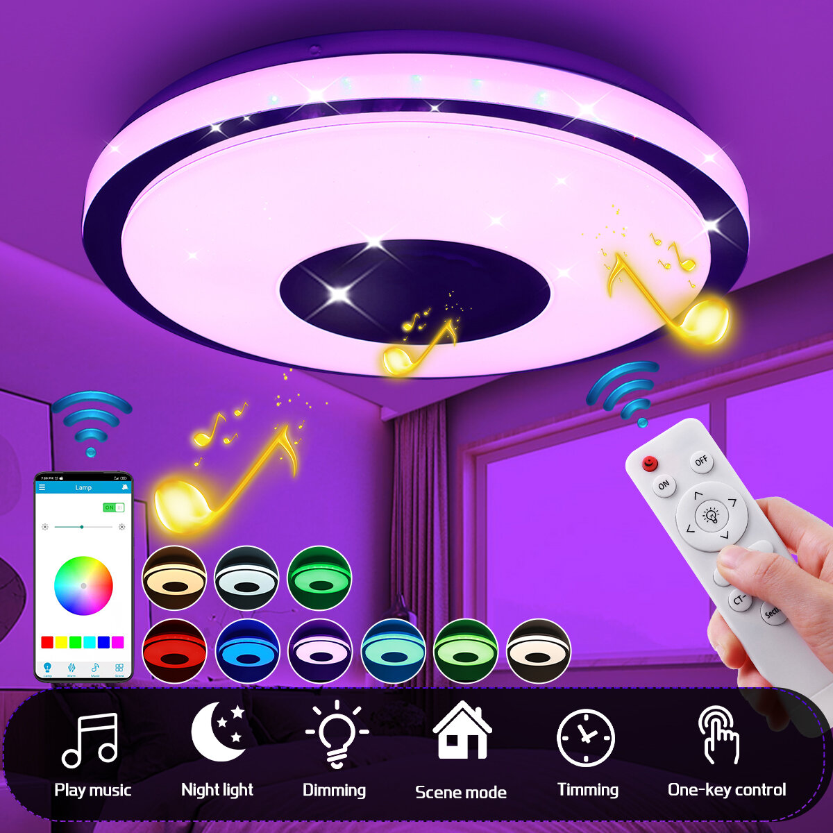 

AC220V/110-240V 38cm LED RGB Music Ceiling Lamp bluetooth APP+Remote Control Kitchen Bedroom Bathroom