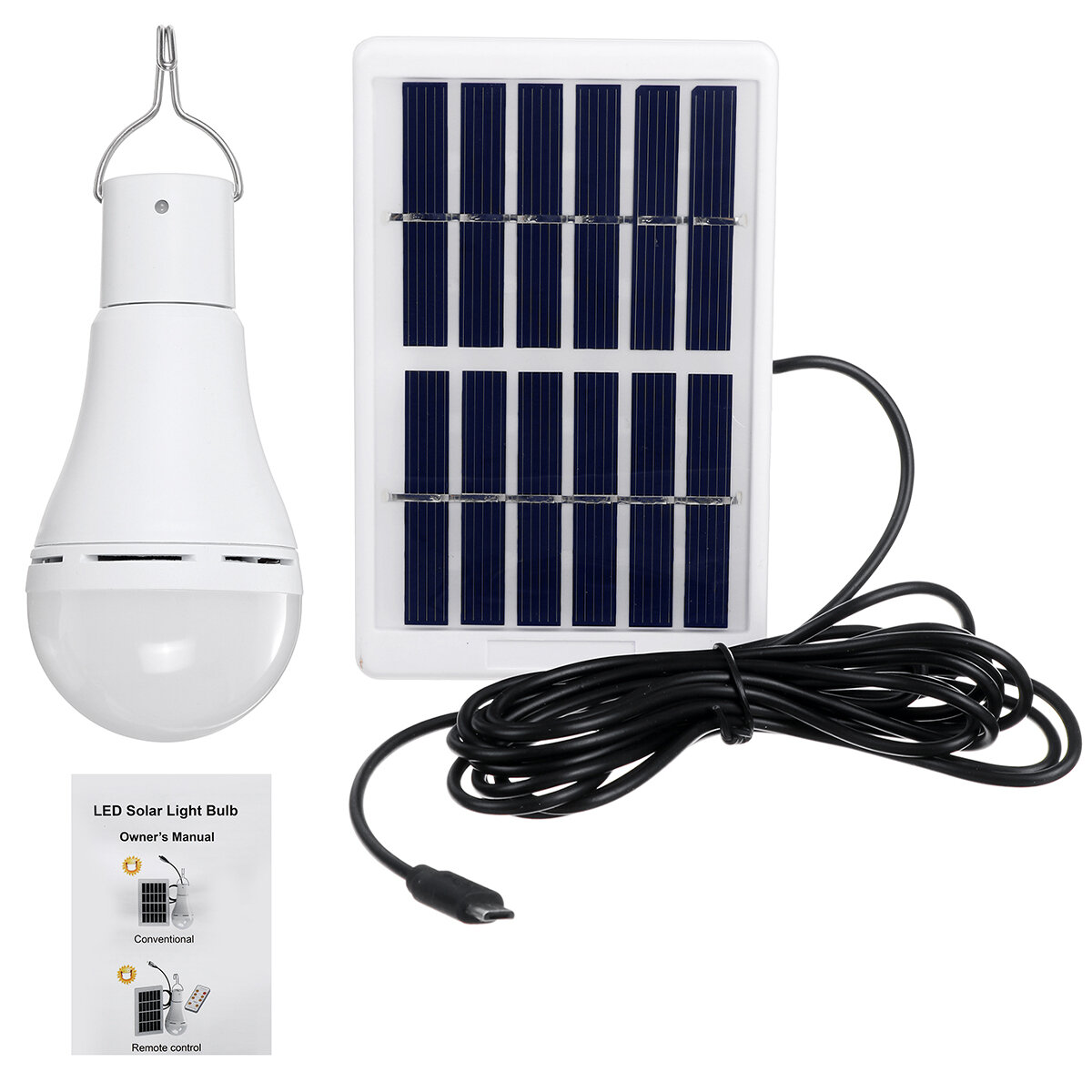 Portable Solar Powered LED Light Bulb Remote Control 7W 9W Hang Up Lamp Camping