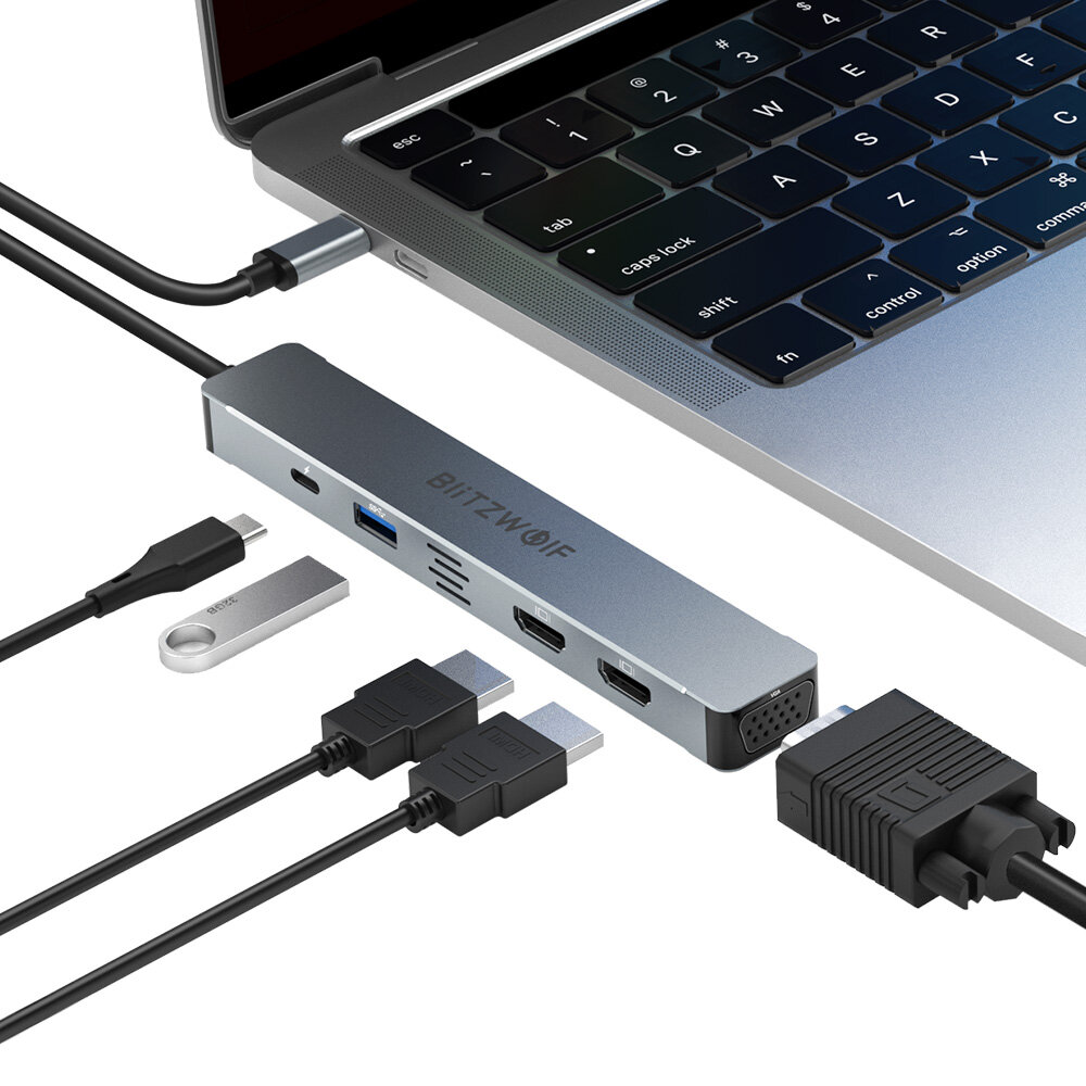 Στα 16.63 € από αποθήκη Κίνας | BlitzWolf® BW-NEW TH11 5 in 1 USB Hubs with Dual HDMI 4K@30Hz / VGA/ USB3.0 / 100W PD Charging / Type C Docking Station for Apple Huawei Laptops Macbook