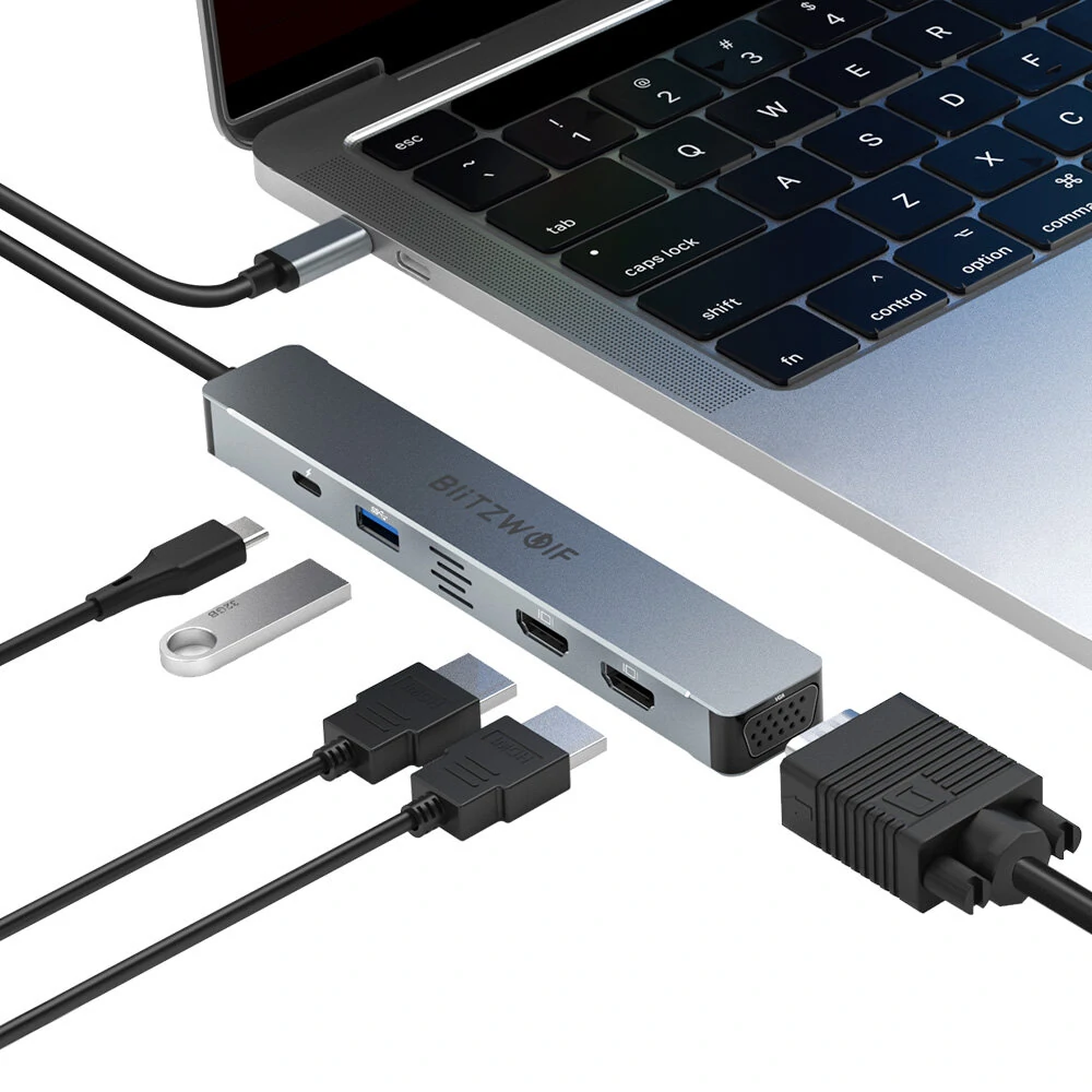 BlitzWolf BW-NEW TH11 Hub USB 5 em 1 HDMI 4K30Hz / VGA/ USB3.0 / 100W