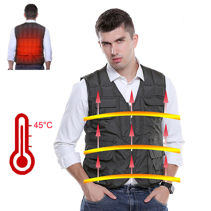 Chaleco térmico TENGOO, chaqueta eléctrica de invierno para hombre, chalecos térmicos de carga USB de 3 modos para senderismo al aire libre pesca