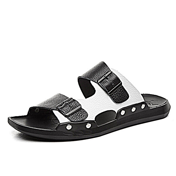 S-0056 Summer Fashion Uomo Maschile Cool Vera Pelle Open Toe Casual Beach Shoes Pantofole Sandali