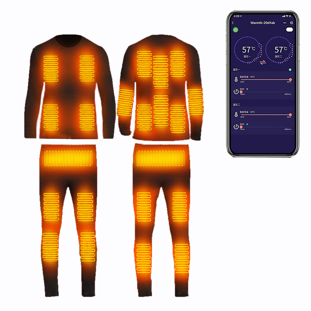 TENGOO Έξυπνο θερμαινόμενο σετ εσωρούχων Phone APP Control Winter Heating Suit USB Επαναφορτιζόμενη Θερμαινόμενα Θερματικά Μπλουζάκια Παντελόνια Χειμερινό Σε