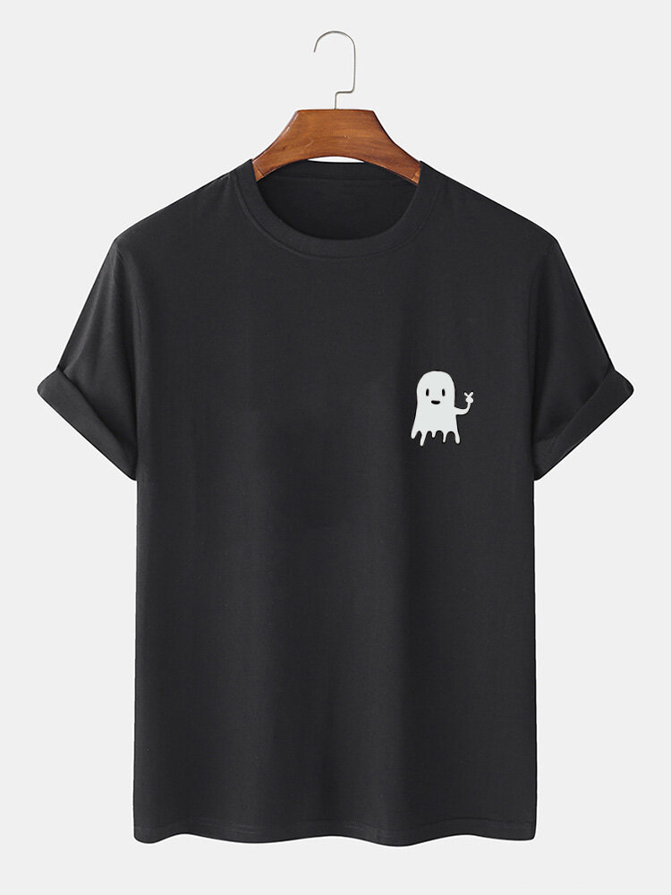 Heren T-shirts met korte mouwen van katoen met Halloween Cartoon Ghost-print