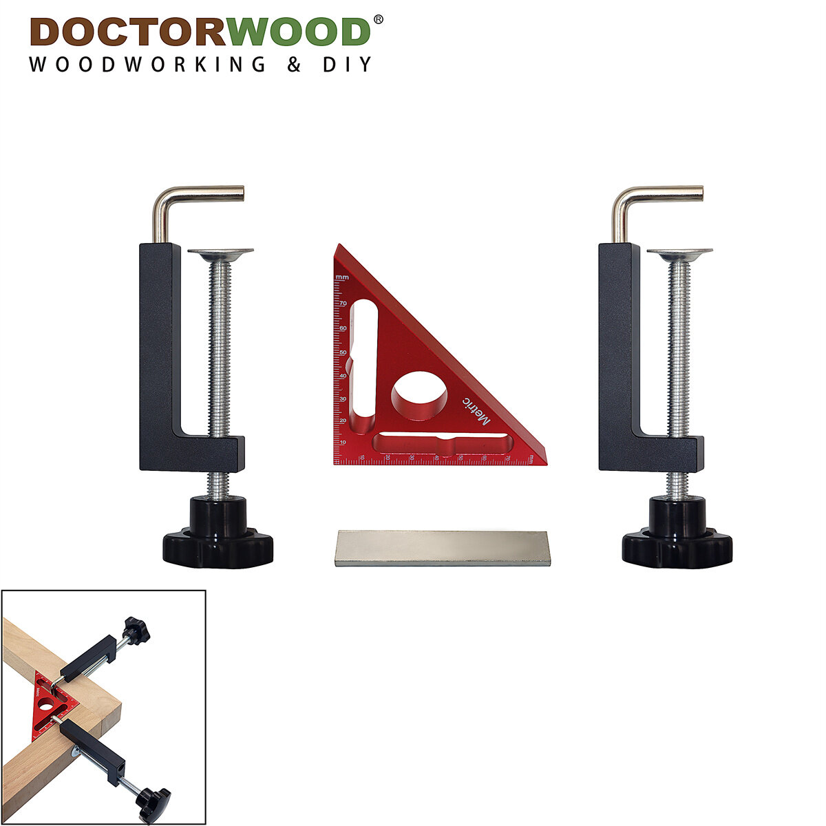 

WoodworkPro 90° Triangle Ruler with Positioning BlockRight Angle Clamp Frame Clamp G-Clamp and Woodworking Tools for P