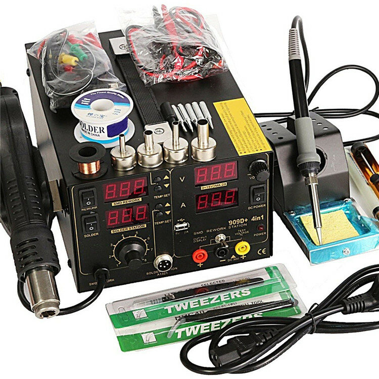 

Saike 110V AC 909D+ Rework Soldering Station Hot Heat Air Nozzle DC USB Power Supply US Plug