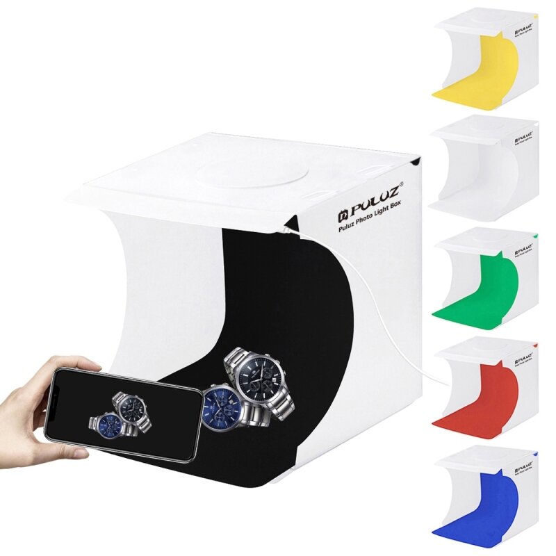 

PULUZ 24 см × 23 см × 22 см мини-светильник для фотосъемки Коробка портативный складной LED студия с 6-цветными фонами