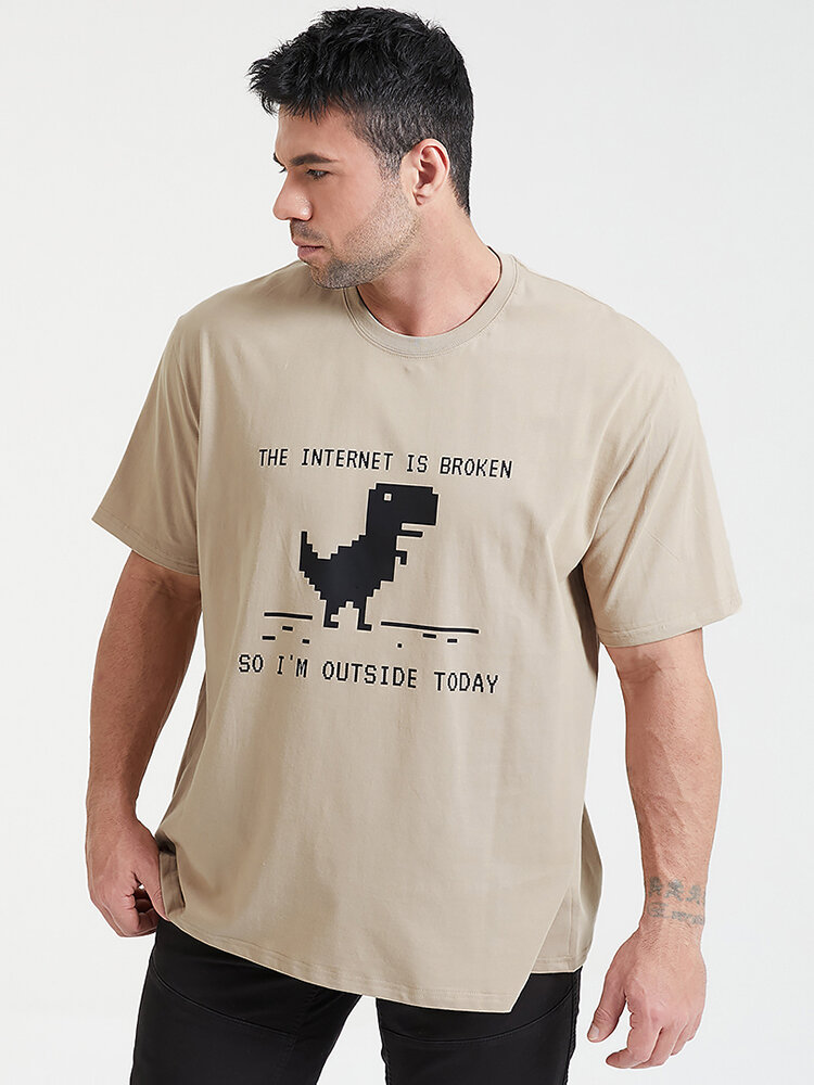 Plus size heren 100% katoenen cartoon dinosaurus slogan bedrukte T-shirts met korte mouwen