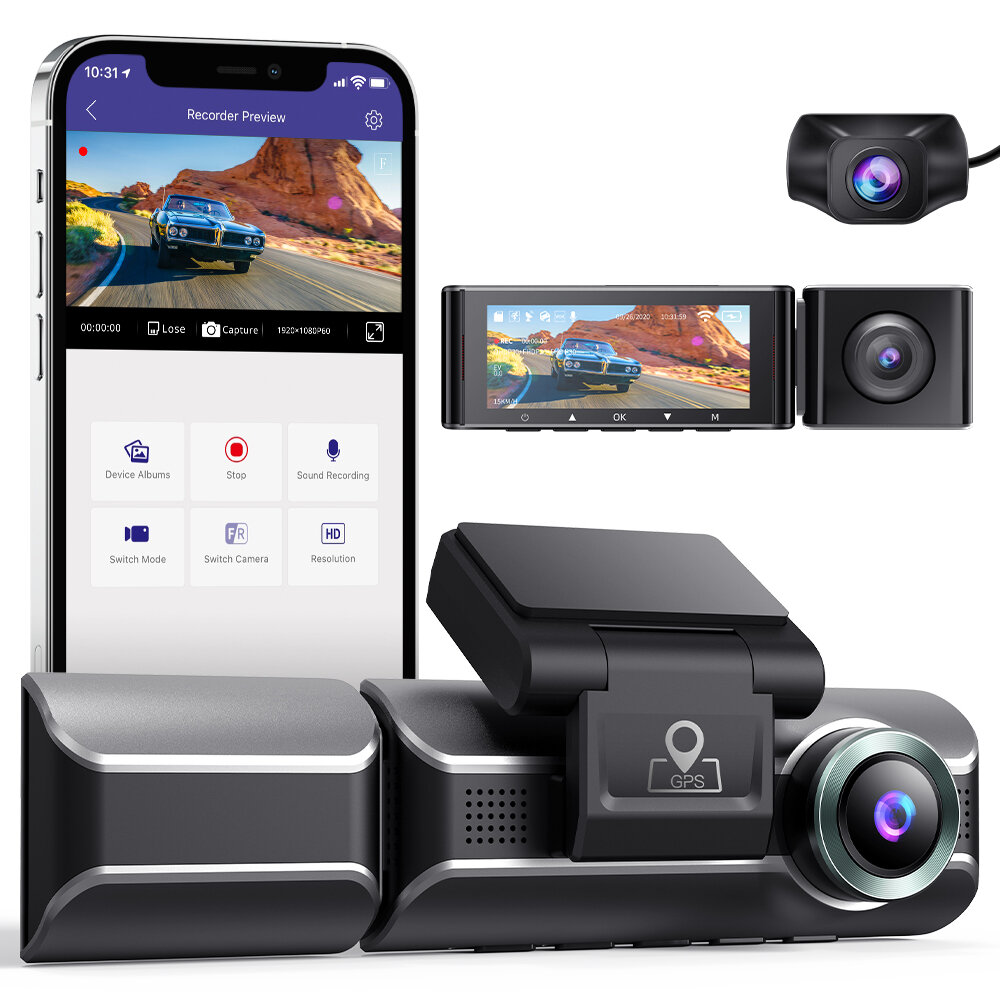AZDOME M550 Dash Cam 3 Channel Front Inside Rear 2K+1080P+1080P Car  Dashboard Camera Recorder Night DVR Built in WiFi GPS with 32GB Card Sale -  Banggood USA Mobile-arrival notice