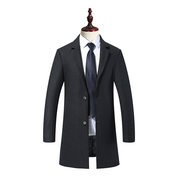 Man's casual business fashion warm wool trench coat medium long style ...
