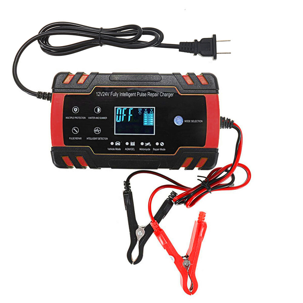 

12V/24V 8A Touch Screen Pulse Repair LCD Battery Charger Red For Car Motorcycle Lead Acid Battery Agm Wet Gel