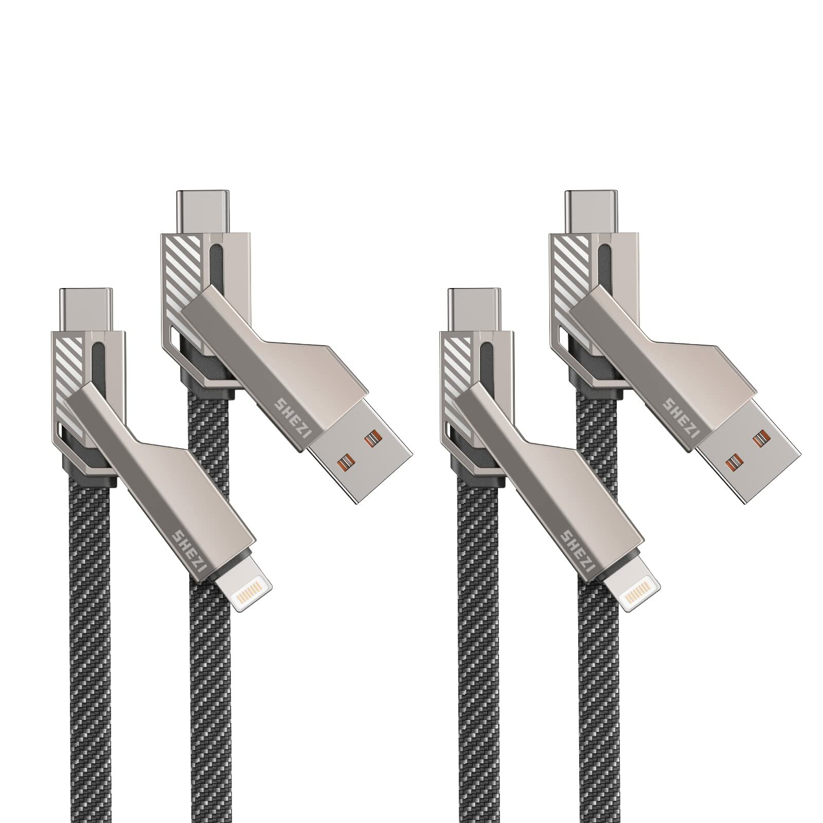 SHEZI 4-in-1 USB C-kabel 60 W Snel opladen Datasynchronisatie Gevlochten Voorkom knopen Multi-oplaad