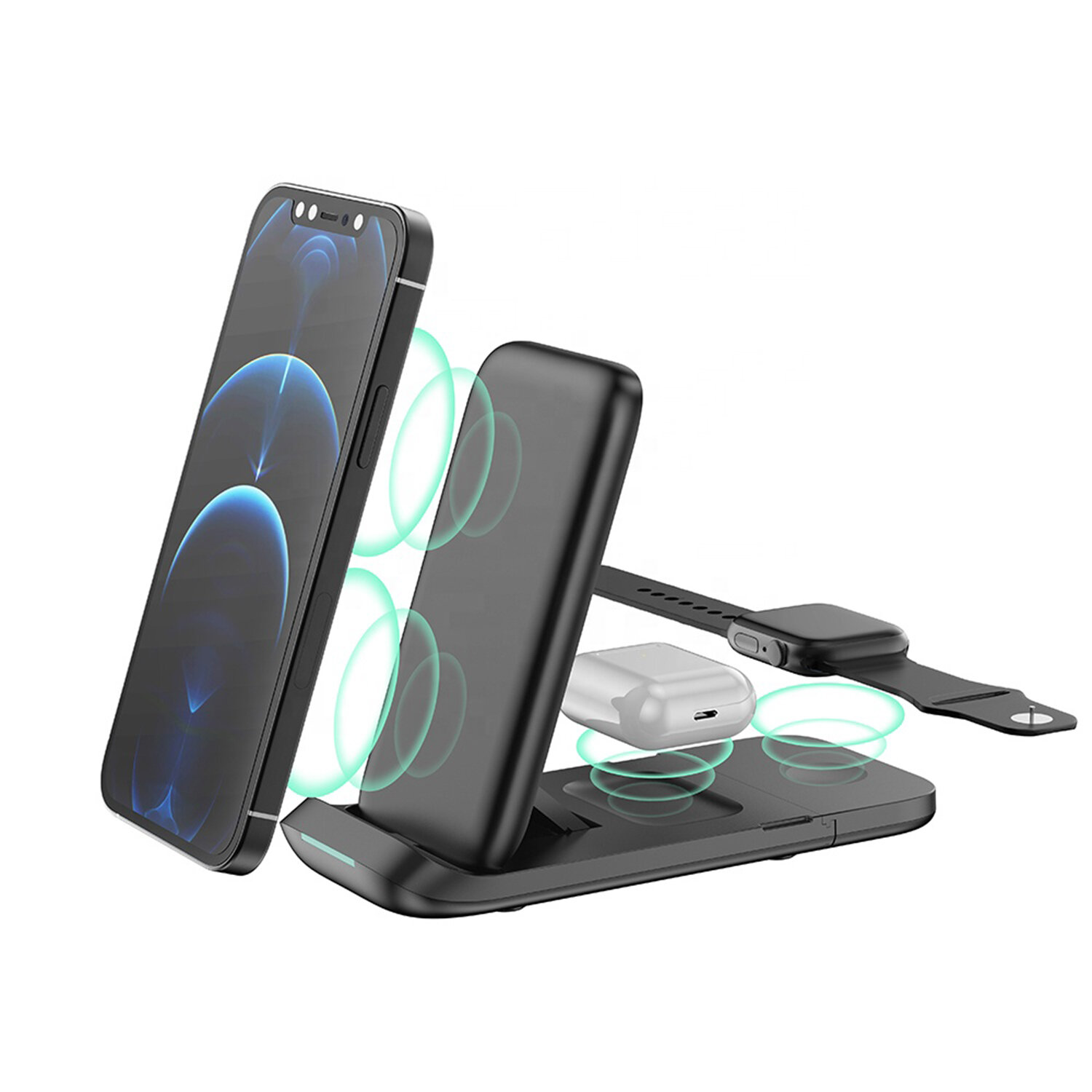 Bakeey HS-V8 Folding 3-in-1 Wireless Charger 15W Fast Charging Vertical Stand For iPhone 13 Pro Max For Samsung Galaxy Z