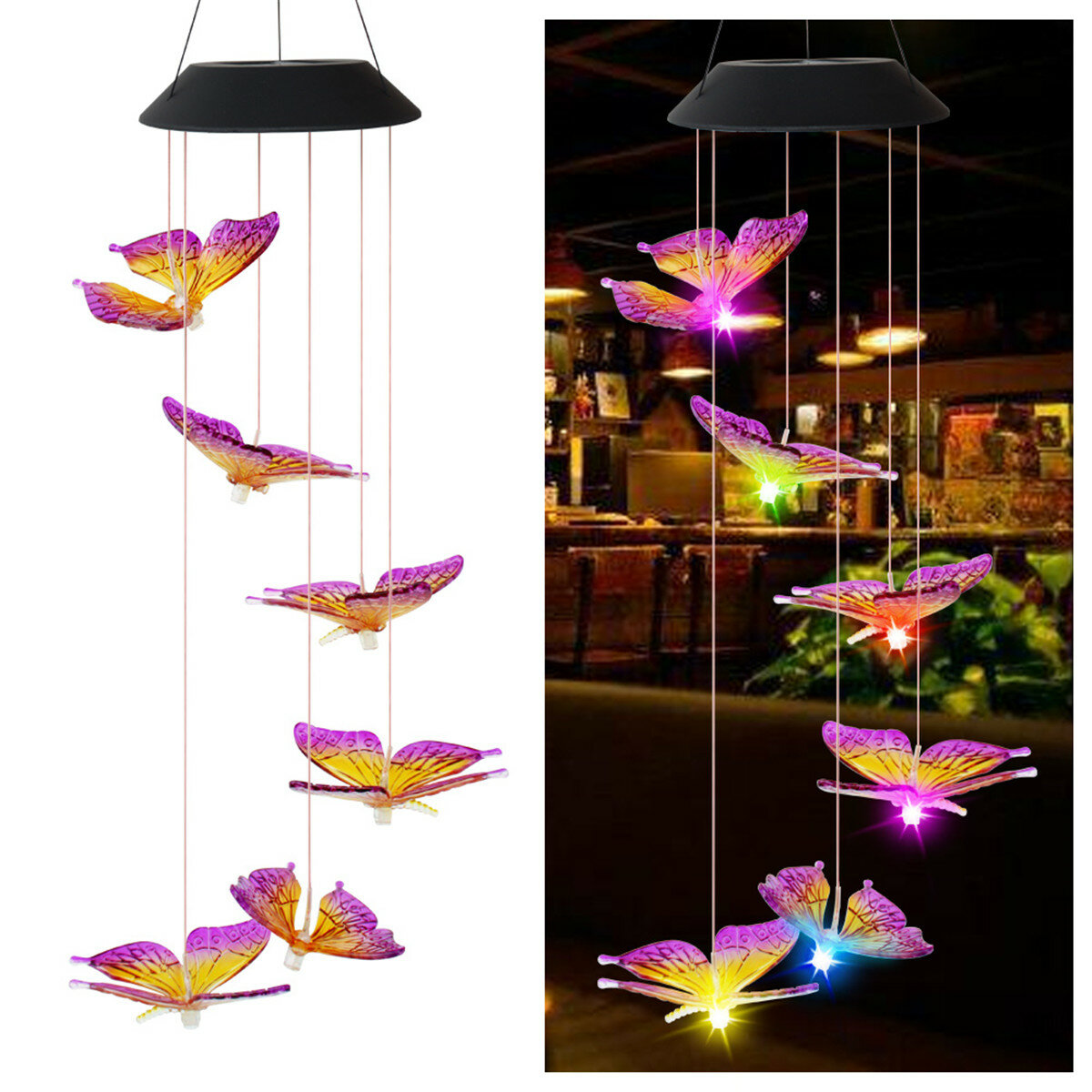Kleur veranderende LED Solar Light Outdoor Hummingbird Wind Chime Lamp Yard Garden Decor