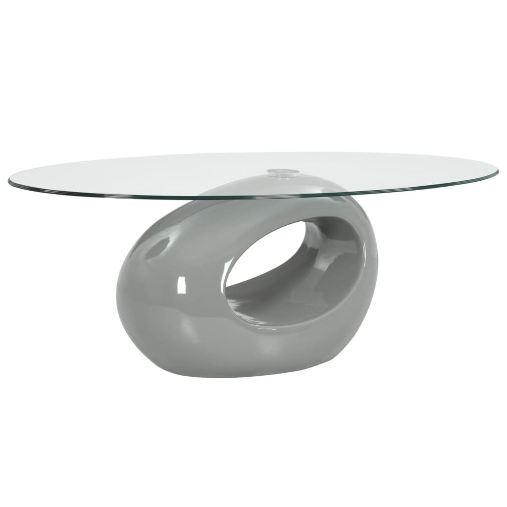 Coffee Table with Oval Glass Top High Gloss Gray