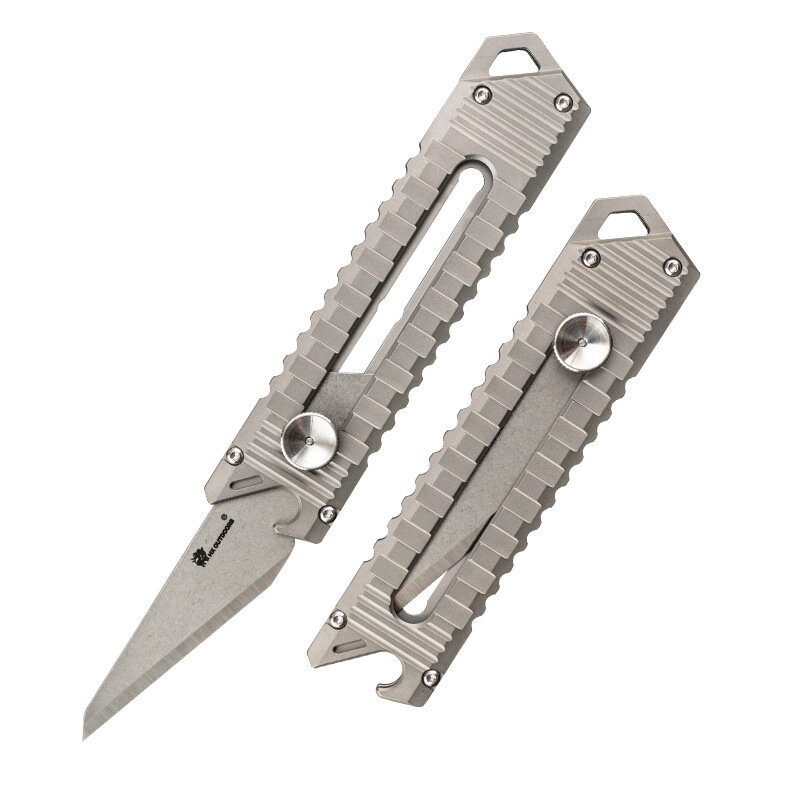 HX OUTDOORS 12.2CM Mini Tactical Folding EDC Blade Knife Opener Titanium Alloy EDC Keychain Survival Clip Point Blade for Camping Outdoor