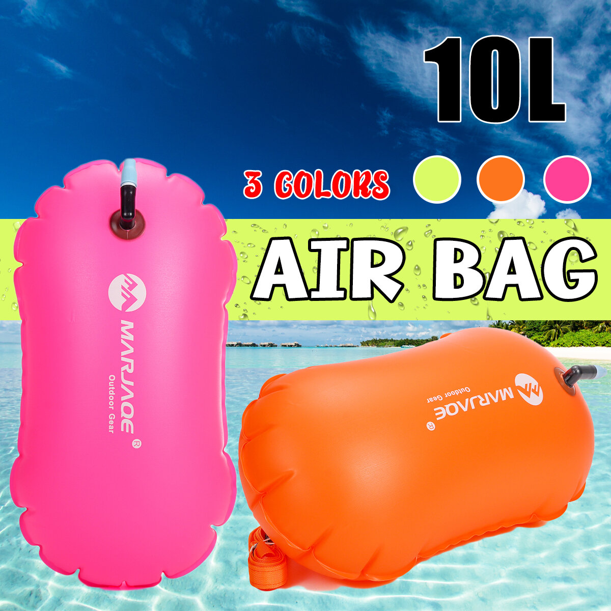 MARJAQE 10L Zwemmen Zakken Airbag Verdikte Zwemmen Pakket Float Air Dry Bag Tow Opblaasbare Veilighe