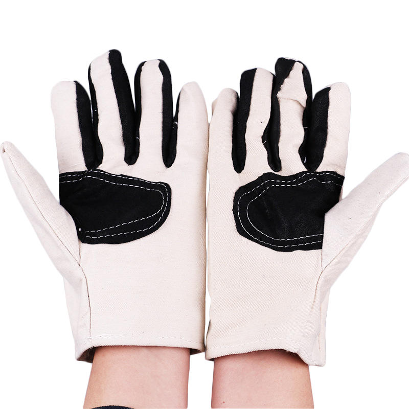 KALOAD 1 Pair Double Layer Thicken Canvas Work Welding Gloves Wearproof Non-slip Security Labor Prot