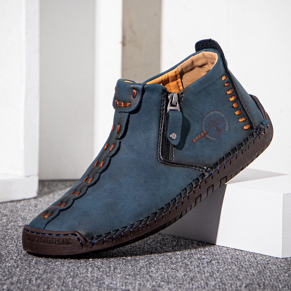 Men Hand Stitching Leather Non-slip Anti-Collision Toe Cap Casual Ankle Boots