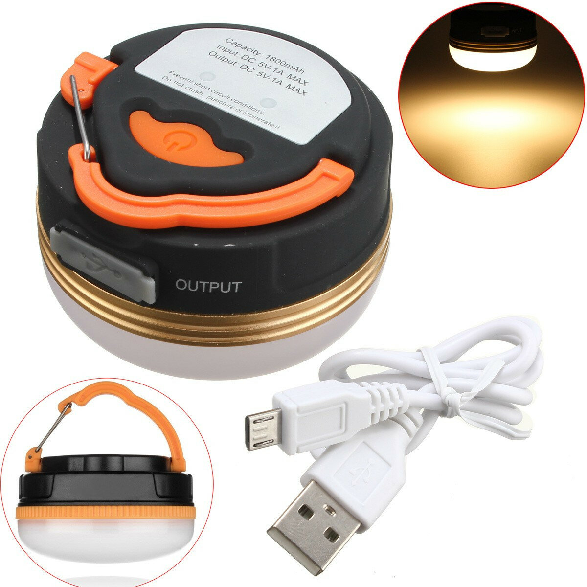 Helderheid USB oplaadbare campingverlichting Tentlicht 3 standen Warm witte sfeer Magnetische werkla
