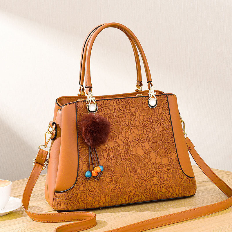 Women Casual Large Capacity Multi-Pockets Faux Soft Leather Embroidery Handbag Crossbody Bag