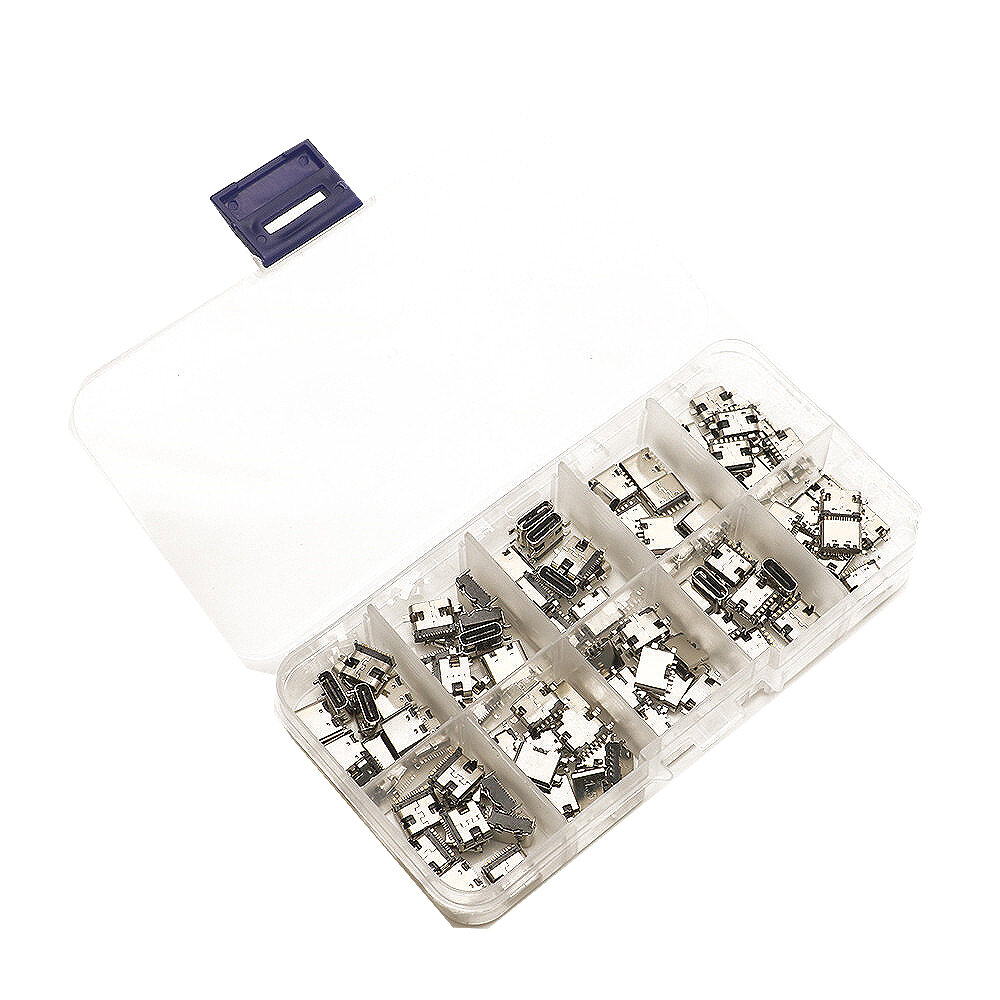 100 STKS 10 Modellen Type-C USB Opladen Dock Connectors Mix Kit 6Pin & 16Pin voor Telefoon Digitale 