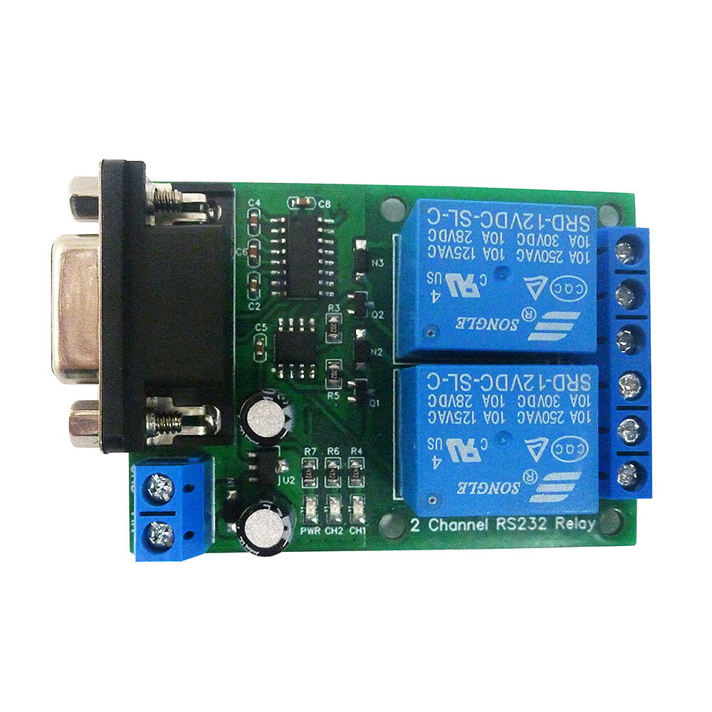 N228D02 2 Channel DC 12V 24V Relay Board RS232 Serial Port Switch Module for PLC Motor LED PTZ Industrial Control Equipm