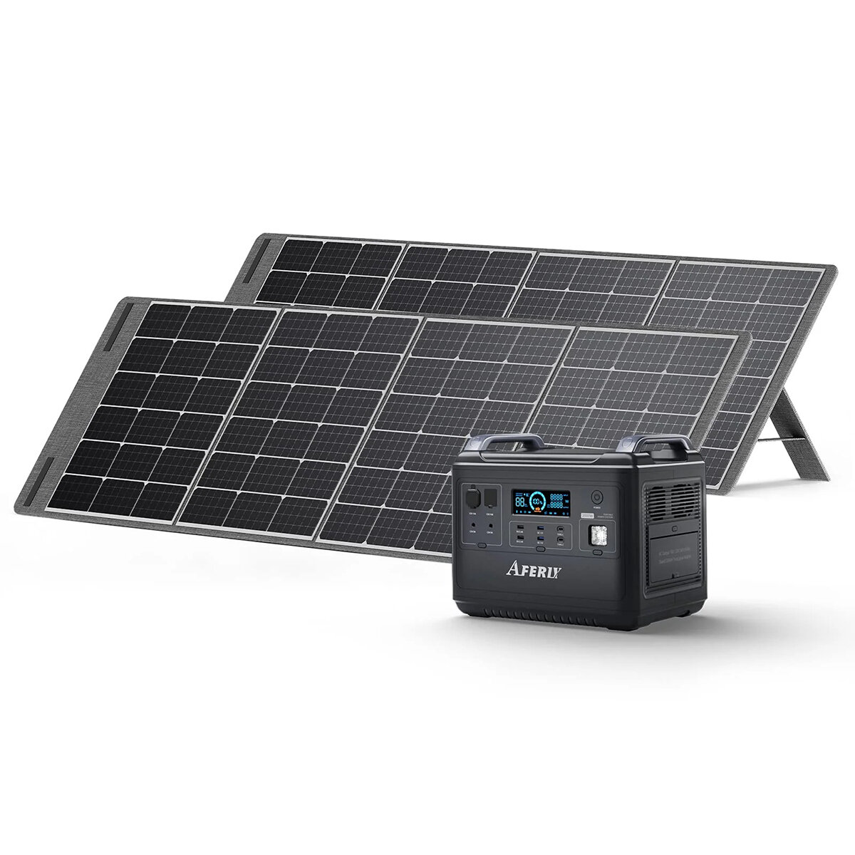 [EU Direct] Set stazione di energia portatile Aferiy 2000W con 2 pannelli solari da 200W, batteria di archiviazione LiFePO4 da 1997Wh/624000mAh, alimentatore UPS alimentazione continua per il risparmio energetico durante il campeggio all'aperto con connettore EU