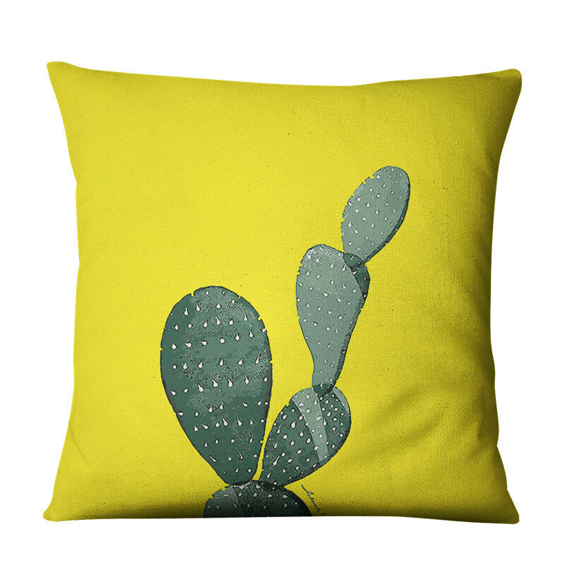 Yellow Succulent Cactus Linen Pillow Case Home Fabric Sofa Cushion Cover