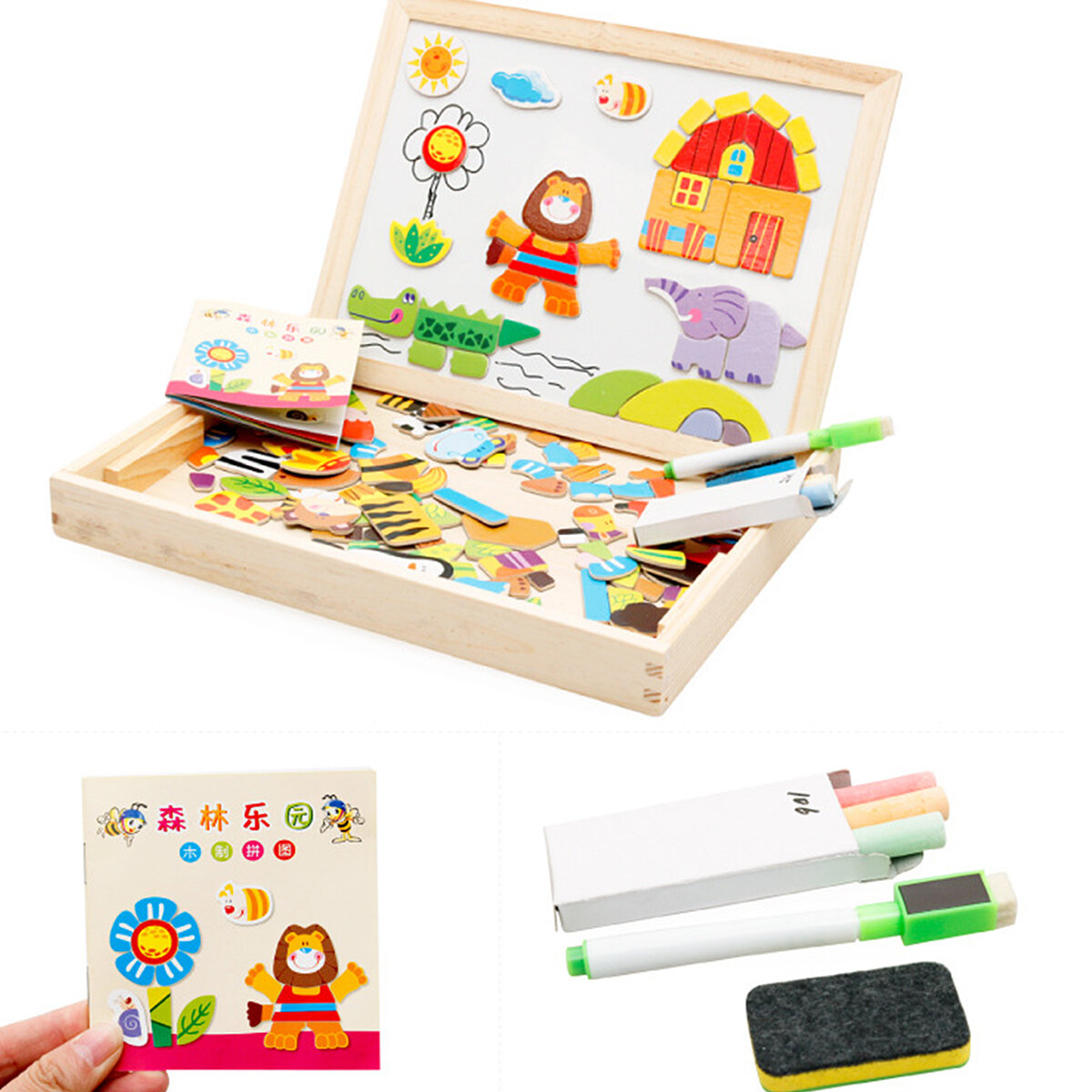 Happy Farm/Forest Paradise Early Educational Learning Wooden Magnetic Drawing Board DIY Toys