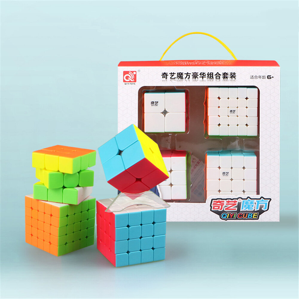 QiYi 4 stks Magic Cube Set 2x2 3x3x3 4x4x4 5x5x5 Speed Cube voor Brain Training kinderen Onderwijs C