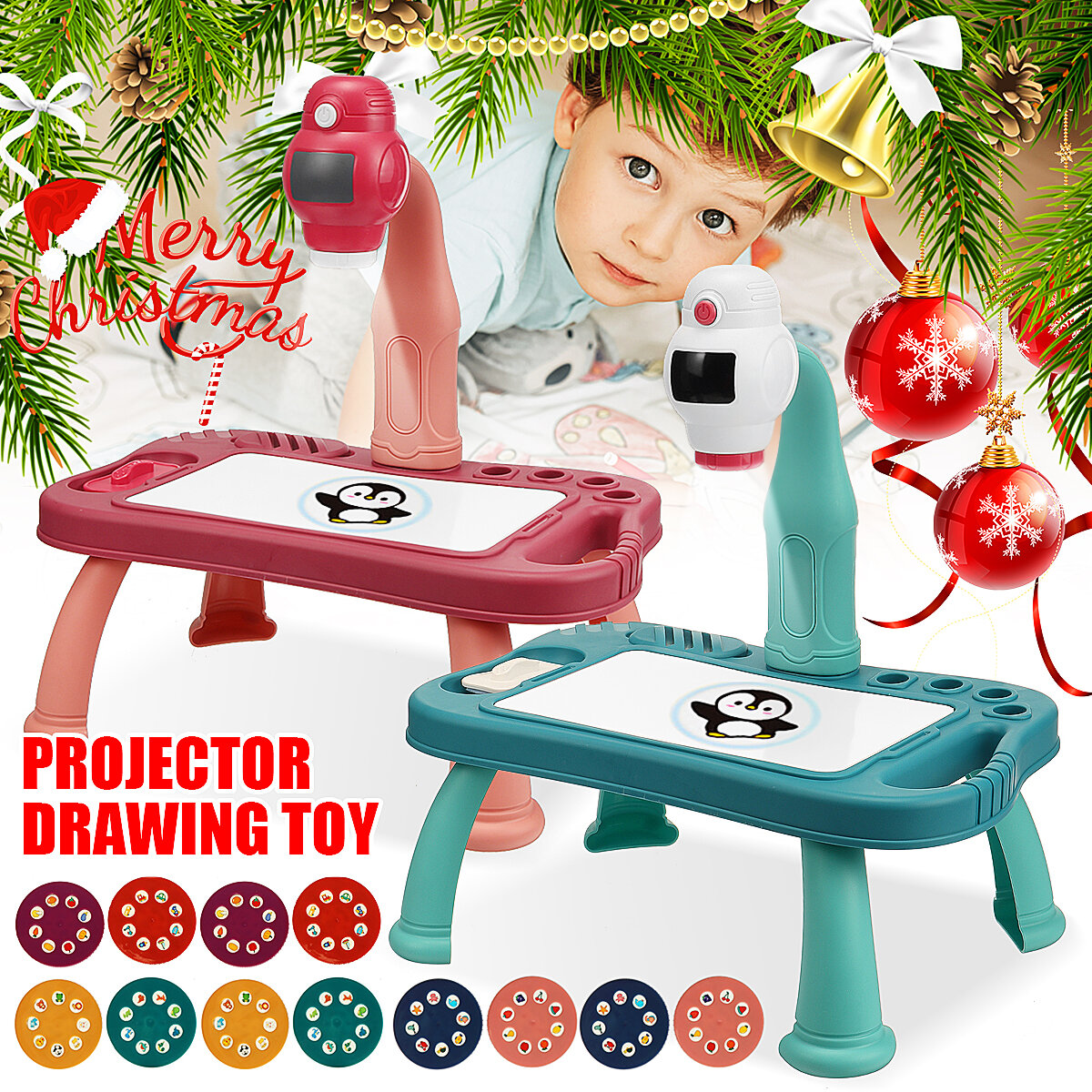 Red/ Blue Intelligent Graffiti Children's Projection Learning Drawing Board Multifunctional Drawing 