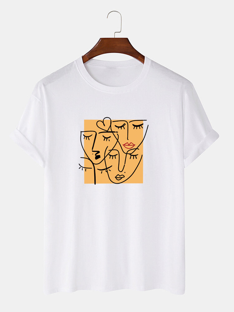 100% katoen Graffiti Print Ademende T-shirts met ronde hals en korte mouwen
