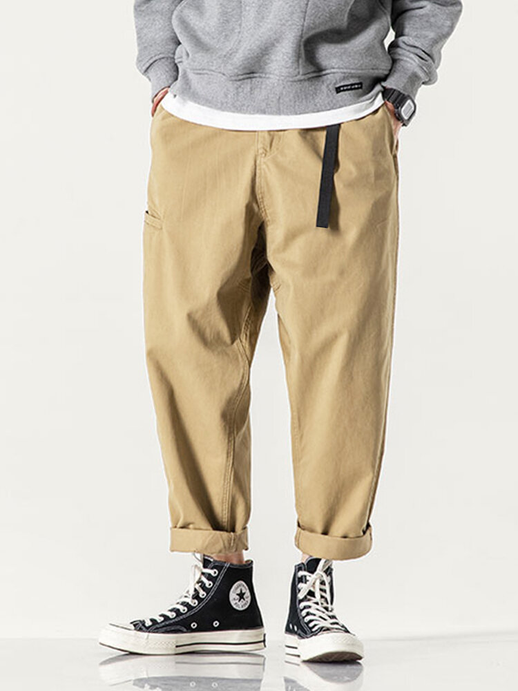 

Mens100% Cotton Pocket Zipper Fly Solid Color Casual Pants