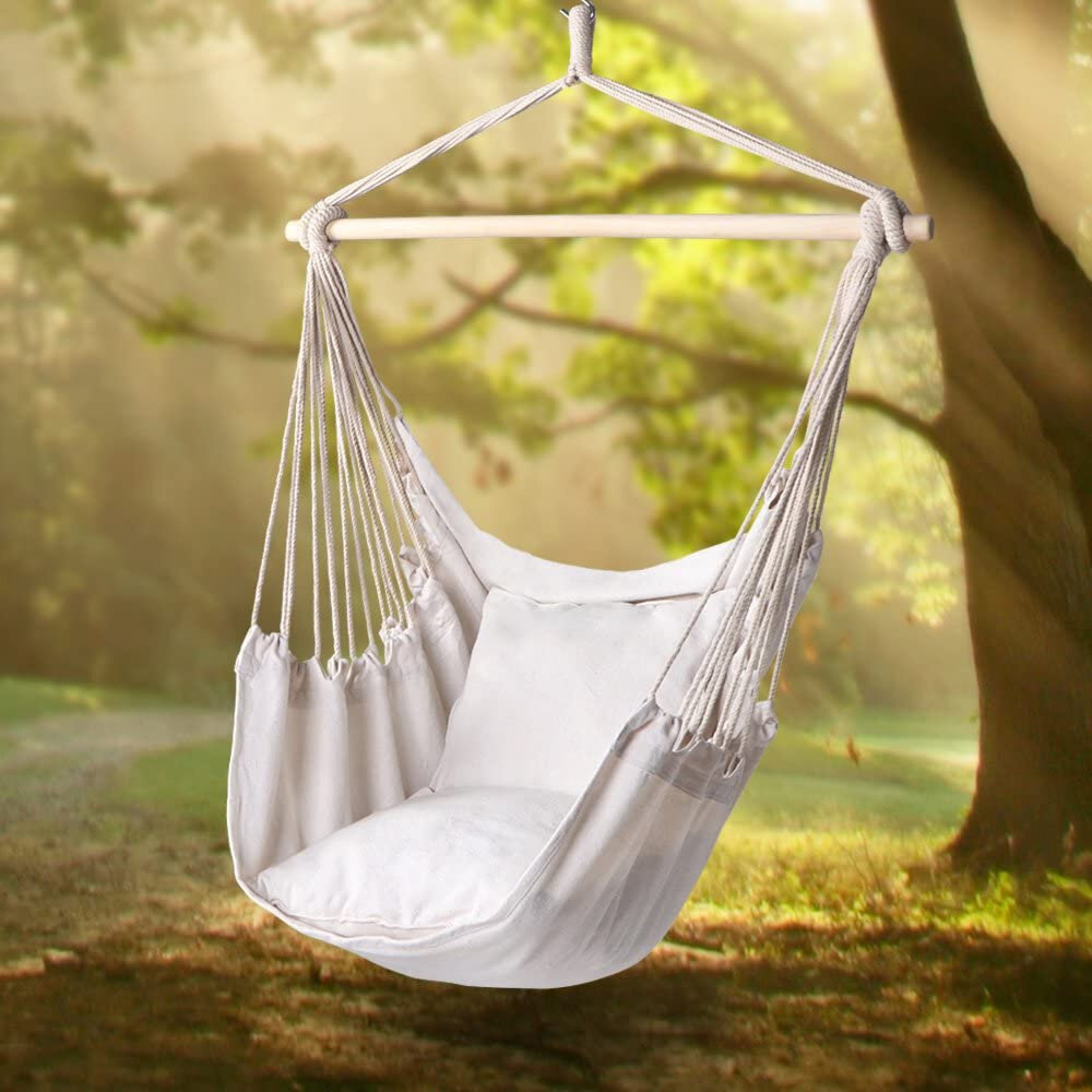 Sedia a dondolo da esterno per il tempo libero, sedia a dondolo interna, amaca in tela per campeggio, escursioni, picnic - bianco