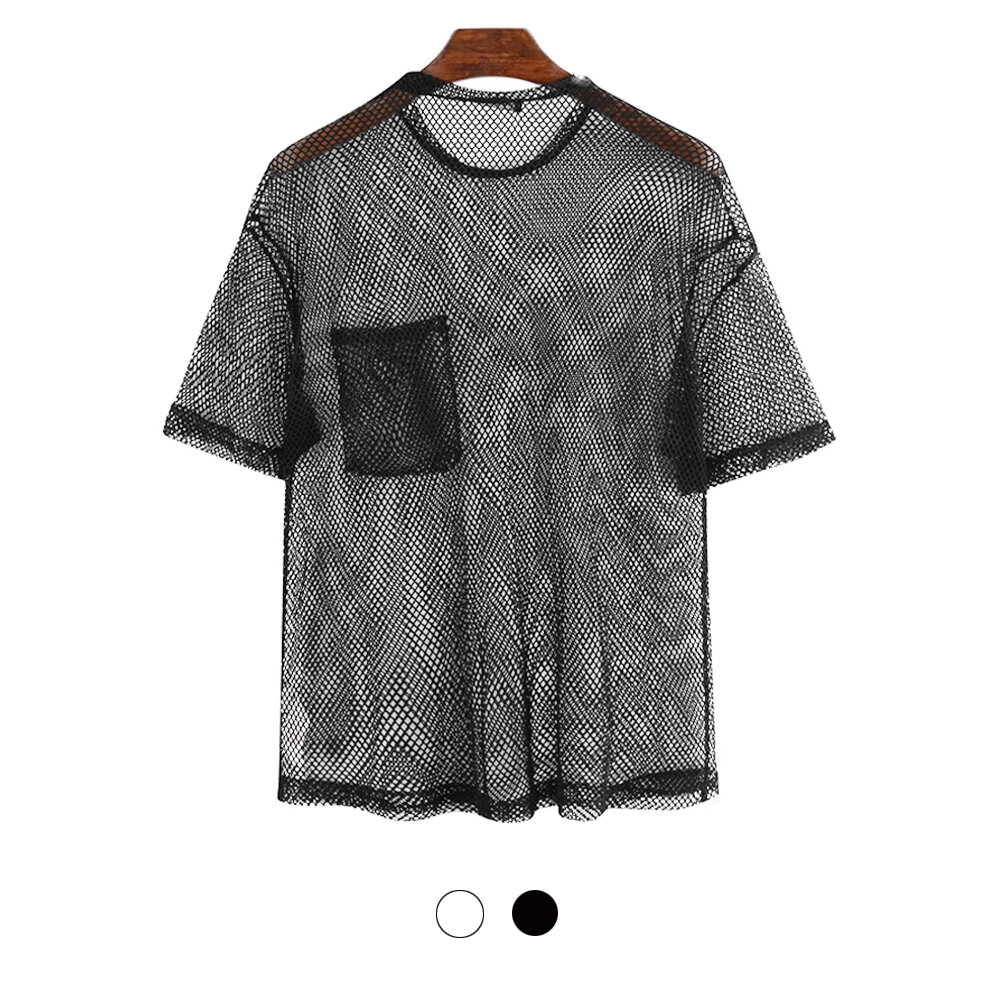 

Men's Mesh T-shirt See-through Fishnet Short Sleeve Party Perform Streetwear Tops Hiking Cycling Fitness