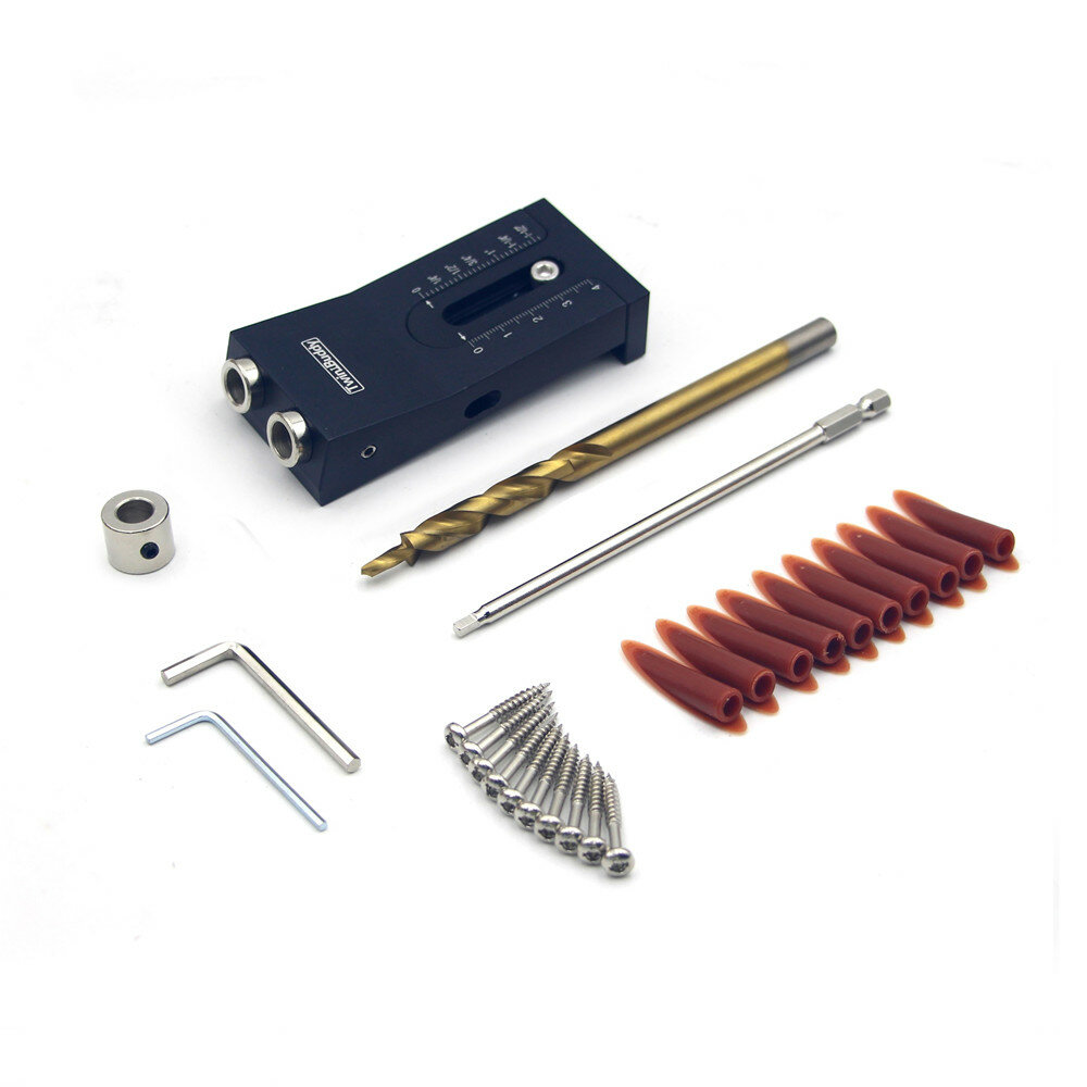 

2 Hole 9.5mm Pocket Hole Jig System Aluminum Alloy Oblique Hole Drill Guide Punch Locator Woodworking Tool