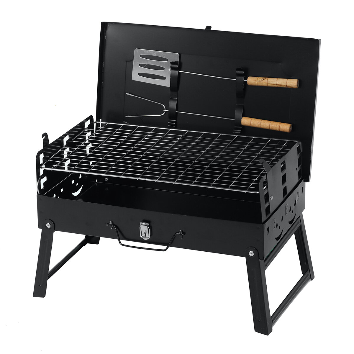 Set da barbecue pieghevole resistente con griglia da campeggio, fornello quadrato portatile per esterni