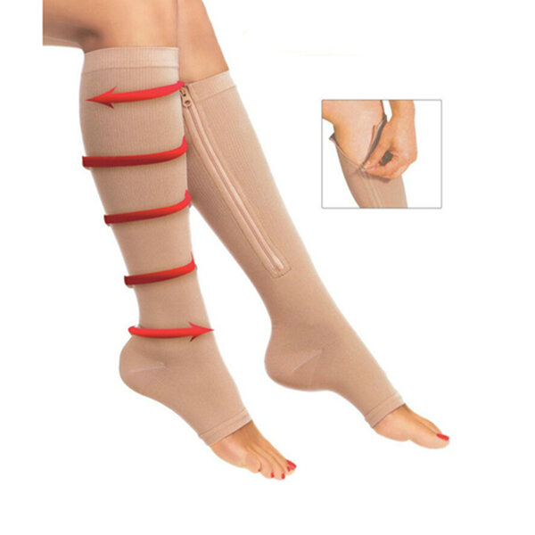 1 Pair Zip Sox Compression Socks Zipper Leg Support Knee Stockings Open Toe