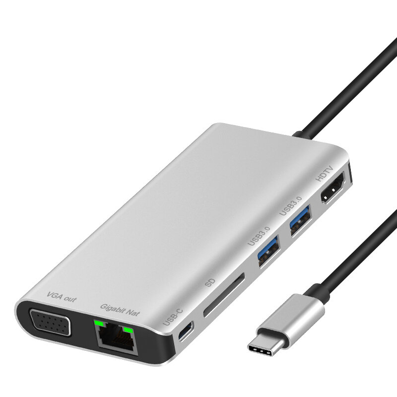 

8-in-1 USB Type C Hub Adapter with Ethernet Port 4K HDMI SD Card Reader USB-C Power Delivery VGA 2 USB 3.0 Ports and Aud