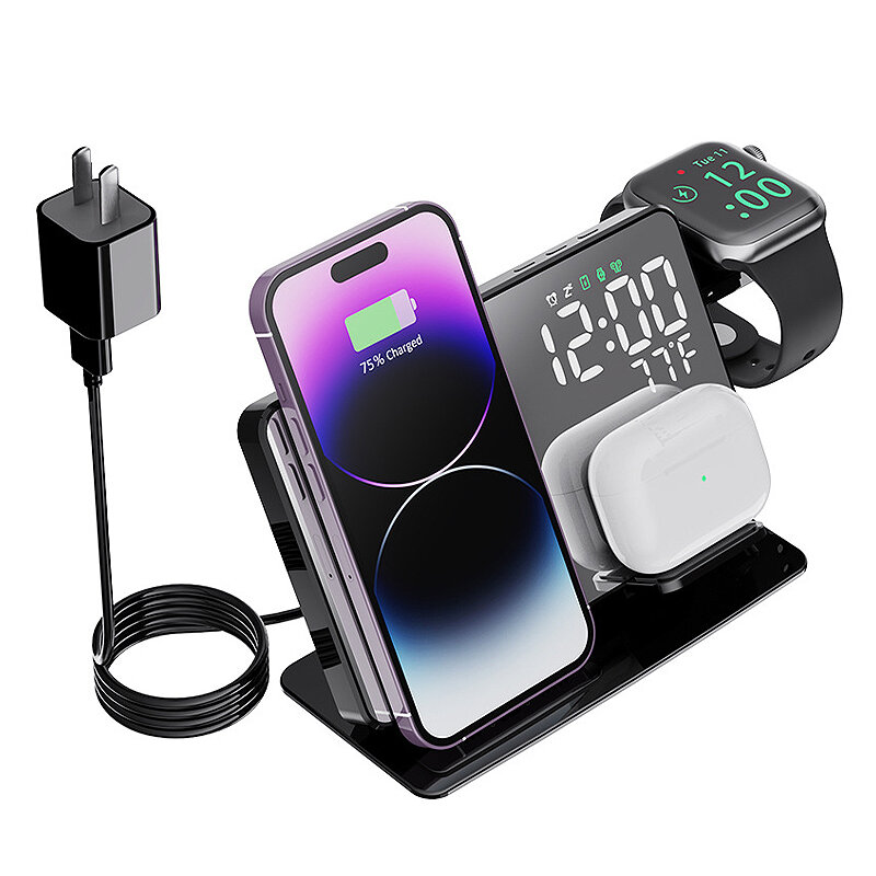 

W669 15W Wireless Charger Fast Wireless Charging Station with Alarm Clock for Smart Phones for iPhone 15 14 13 for Huawe