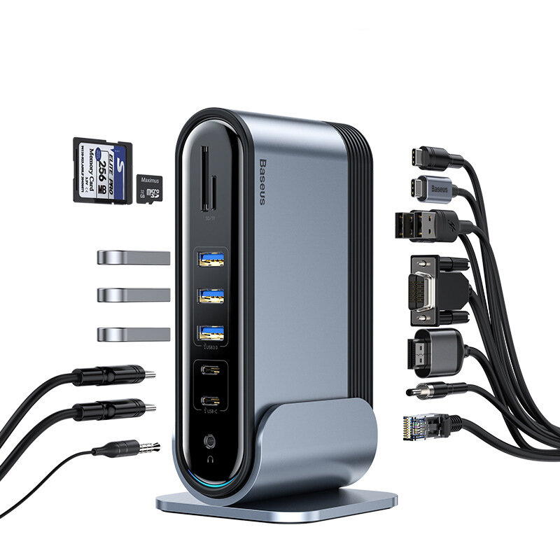 

Baseus 16 In 1 USB-C Hub Docking Station Adapter with 3 * USB 3.0/2 * USB 2.0/100W Type-C PD/2 * Type-C/4K HD DisplayPor