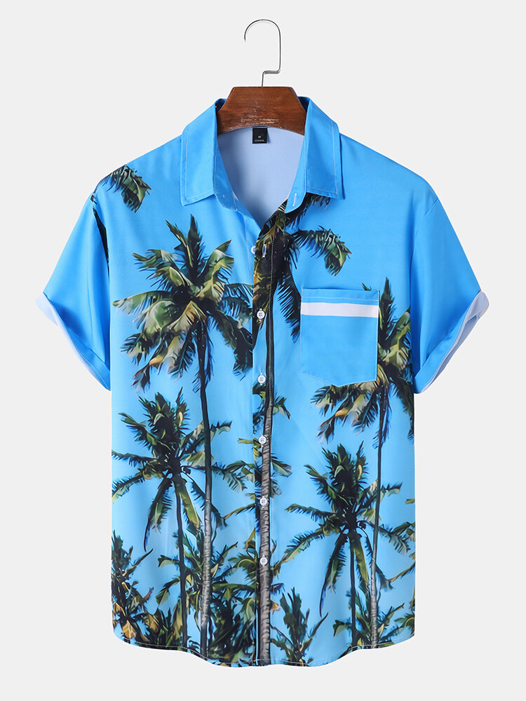 Men Coconut Tree Print Graceful Leisure All Matched Skin Friendly Shirts